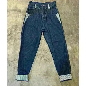 VTG Oshkosh Girls Jeans Rare 80s Cuffed Pin Stripe Pleated High Waist Pants Sz 8